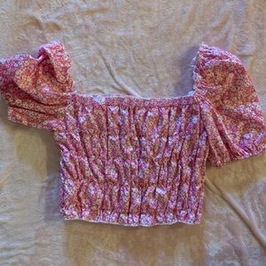 SHEIN Pink Floral Short Sleeve Top